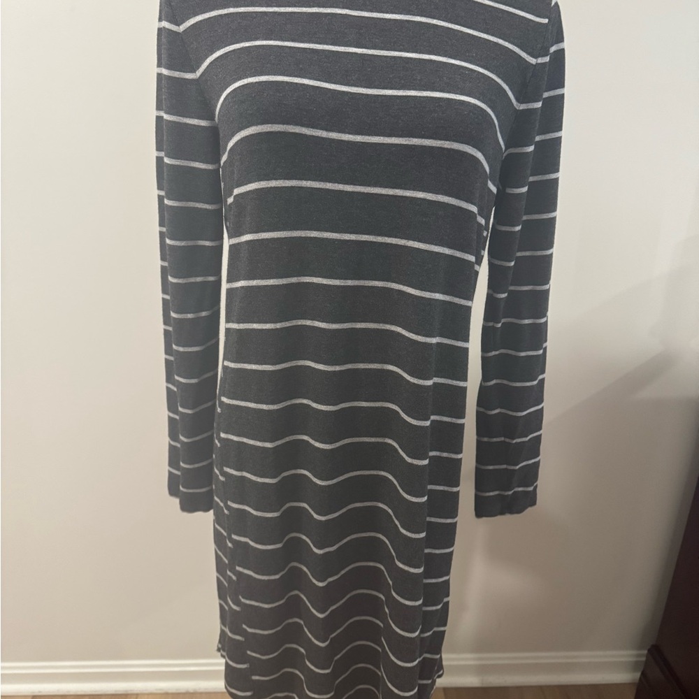 Lou & Grey Charcoal Striped Long Sleeve Knit Dress